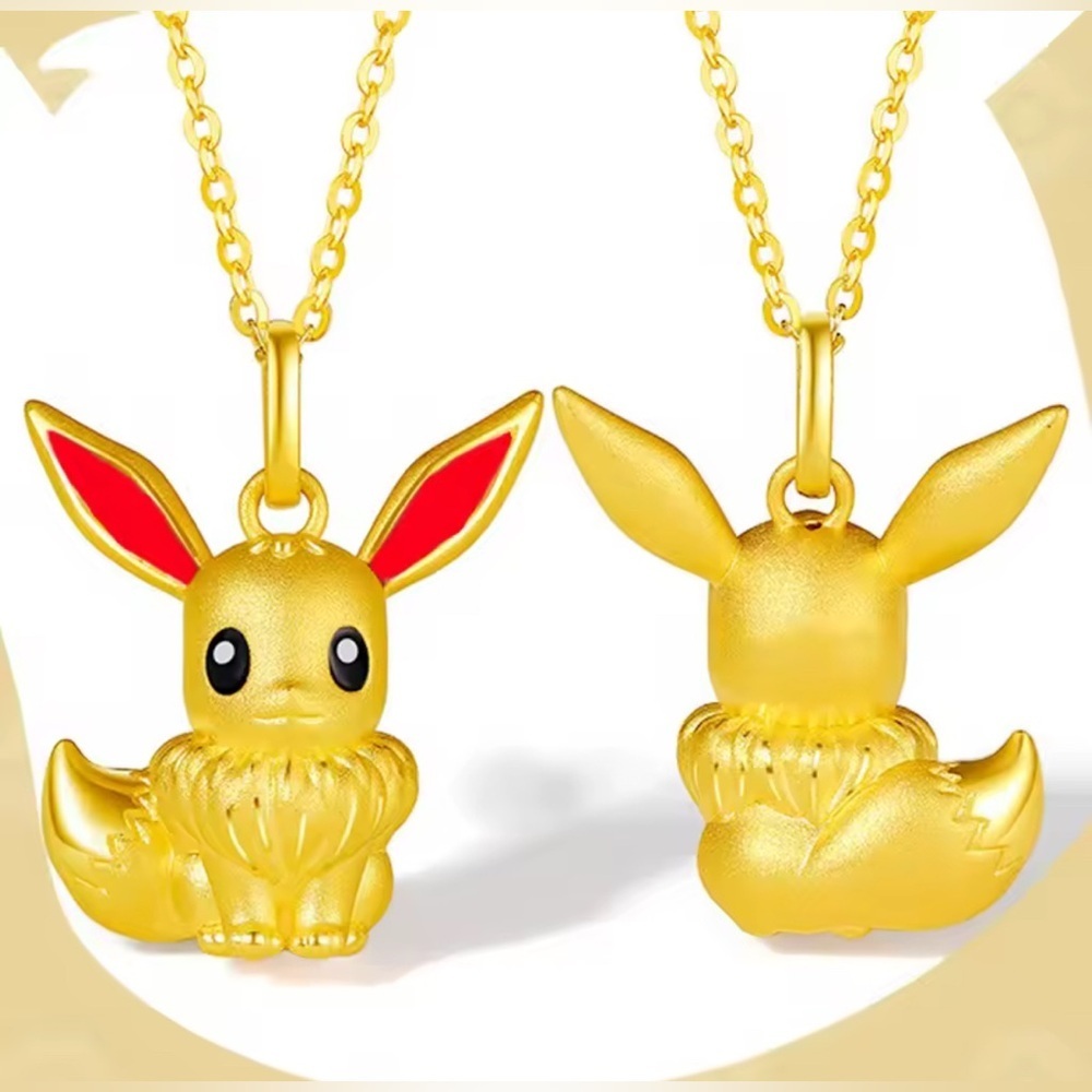 Pokemon Eevee 24K Gold Matte Finish Pendant Necklace Pocket Monsters Anime - Picture 3 of 7